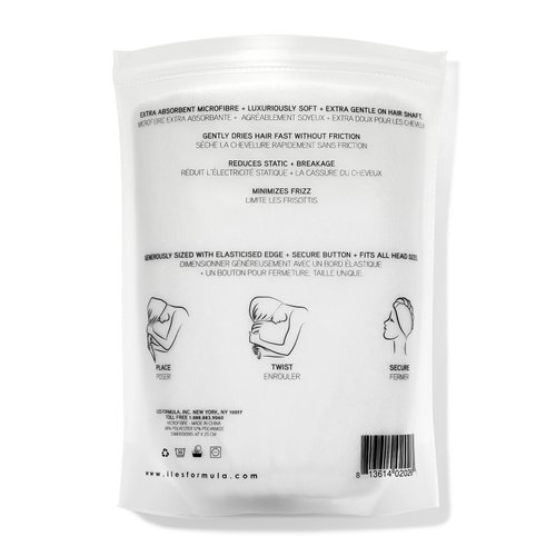 Iles Formula Haute Performance Hair Turban Towel: Fast Absorbing Microfiber Towel, Reduces Hair Static, Frizz, and Breakage, White