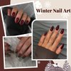 Dark Red Press on Nails Medium Short Square,Xcreando Fall Winter Fake Nails Medium Glue on Nails Trapezoid Shaped,Short Ballerina Coffin Nails Press ons,False Nails Acrylic Nails Set in 24 PCS