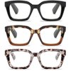 LOUOL 3 Pack Readers for Women Oprah Style Square Reading Glasses with Spring Hinge Blue Light Blocking for Men Ladies +1.5