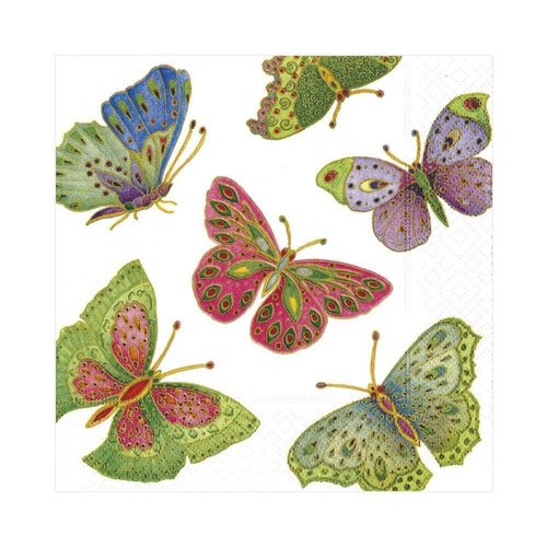 Caspari Jeweled Butterflies Paper Luncheon Napkins in Pearl - Two Packs of 20