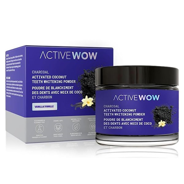 Active Wow Activated Coconut Powder – Whitening Toothpaste Powder, Fluoride-Free, Sulfate & Paraben-Free, Vanilla Flavor