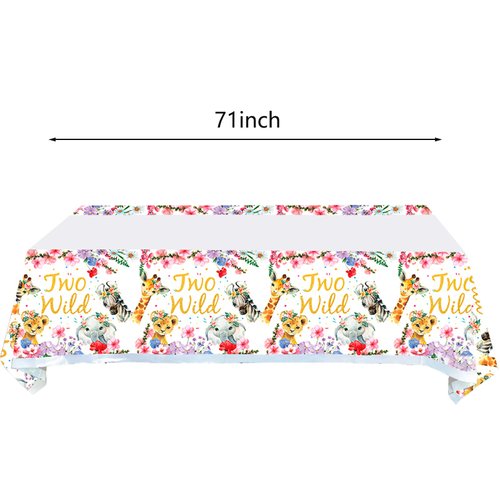 Fenghu 2 Pack Two Wild Tablecloth, Two Wild Birthday Party Supplies Decorations for Girl–Two Wild Party Table Cover Safari Jungle Theme 2nd Birthday Decorations(70.8" x 42.5")