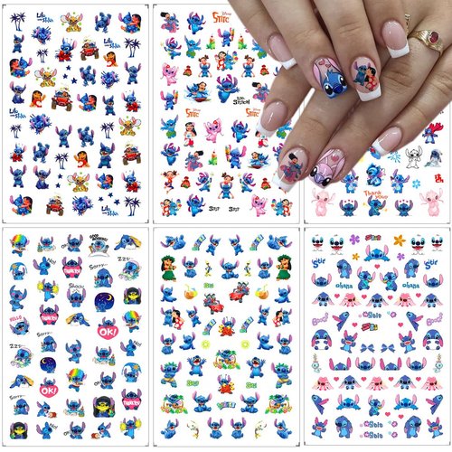 6 Sheets Cute Nail Art Stickers Decals 3D Self Adhesive Kawaii Designer Nail Stickers for Nail Art Supplies Cartoon Nail Stickers Women Girls DIY Cute Acrylic Nail Decorations