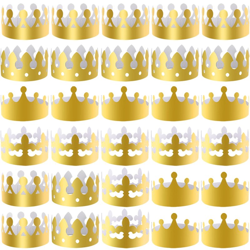 SIQUK 28 Pieces Paper Crowns Golden Party King Crown Paper Birthday ...