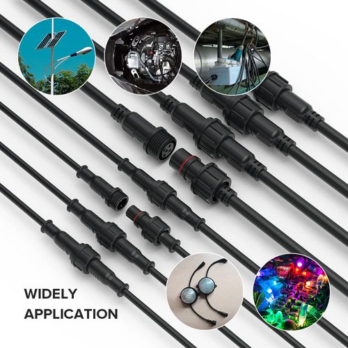 BTF-LIGHTING 2 Pin Electrical Connector 18AWG IP65 Male Female Connector 7.87in/20cm Extension Cable for Car,Truck,Boat,Indoor/Outdoor LED Strip Lights/String 22mm Nut Big Size 5 Pairs