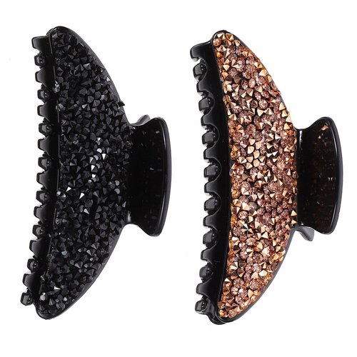 Lurrose 2pcs Rhinestones Beads Hair Claw Clip Shiny Glitter Resin Hair Jaw Clips Elegant Crystal Non-slip Hair Barrettes for Women and Girls