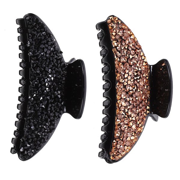 Lurrose 2pcs Rhinestones Beads Hair Claw Clip Shiny Glitter Resin Hair Jaw Clips Elegant Crystal Non-slip Hair Barrettes for Women and Girls