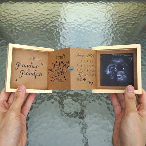 HAMUIERS Pregnancy Announcement for Grandparents, Grandparents Baby Announcement Ideas Sonogram Picture Box Wooden Keepsake Box, First Time Grandparents Gift