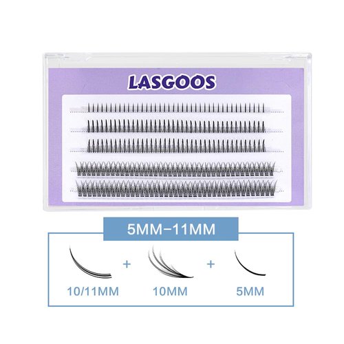LASGOOS DIY Eyelash Extensions Natural 3D Individual Lash Single + A + Fish 200pcs Clusters Lashes Volume Lashes Mixed Set, Home Grafted Wedding Date Salon Lashes Wholesale Pack (LS-AFL1)