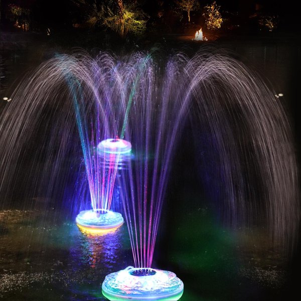 Floating Pool Fountain with Light Show,Rechargeable Battery Pond Water Fountain,IP68 Waterproof Pool Waterfall Fountain,2 Modes Pool Sprinkler Fountain for Inground Above Ground Pool, Gardens-1pc