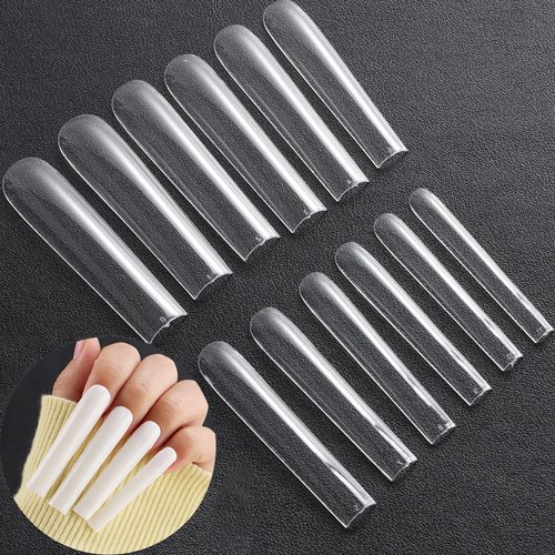 INENK 3XL Tapered Square Full Cover Nail Tips,360Pcs Clear XXXL Extra Long Straight Nail Tips for Acrylic & Press On nails, Manicure Tools Salon Home DIY (12 Sizes)
