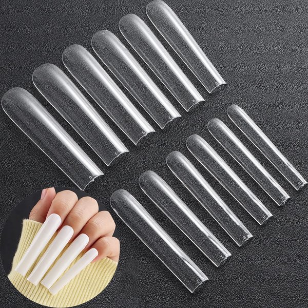 INENK 3XL Tapered Square Full Cover Nail Tips,360Pcs Clear XXXL Extra Long Straight Nail Tips for Acrylic & Press On nails, Manicure Tools Salon Home DIY (12 Sizes)