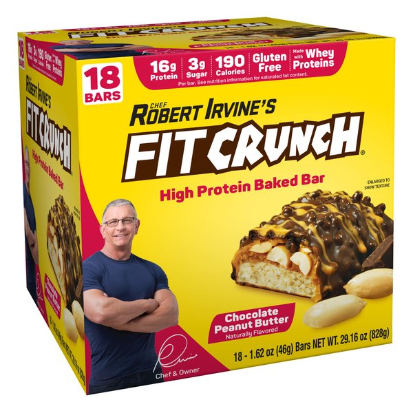 FITCRUNCH Snack Size Protein Bars, Designed by Robert Irvine, 6-Layer Baked Bar, 3g of Sugar & Soft Cake Core (18 Bars, Peanut Butter)