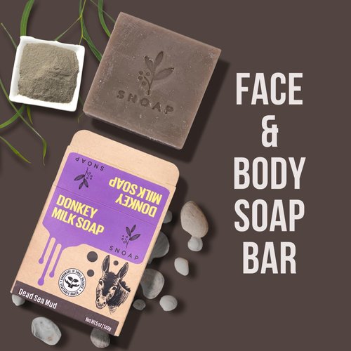 SNOAP Dead Sea Mud Face Bar Soap, Made with Donkey Milk, Organic Shea Butter & Organic Oils, Gentle Soap Bar – For All Skin Types – 5oz Bar (Pack of 3)