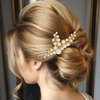 YBSHIN Bride Wedding Hair Comb Gold Pearl Headpiece Leaf Hair Pieces Bridal Side Combs Hair Accessories for Women and Girls