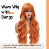 Orange Wig Long Wavy Wig with Bangs Orange Curly Wigs for Women Synthetic Curly Wavy Wig for Party Cosplay Daily Use 26 Inch