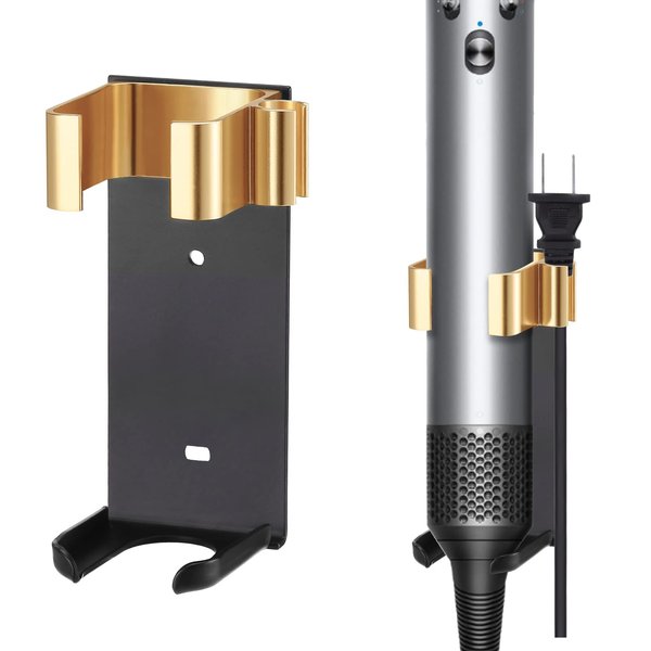 Wall Mount Holder for Dyson Airwrap Styler Hair Curling Iron Barrels, Metal Organizor Storage Rack Suitable for Various Curly Hair Sticks,Aluminum (Black&Golden)