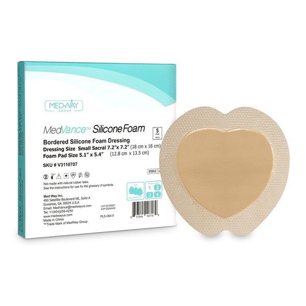 MedVance TM Silicone - Bordered Silicone Adhesive Foam Dressing Sacral Size 7"x 7" Box of 5 dressings
