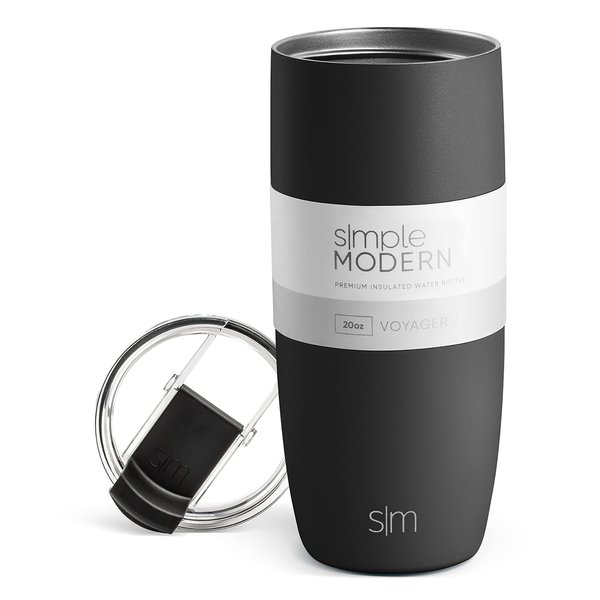 Simple Modern Travel Coffee Mug Tumbler with Flip Lid | Reusable Insulated Stainless Steel Cold Brew Iced Coffee Cup Thermos | Gifts for Women Men Him Her | Voyager Collection | 20oz | Midnight Black