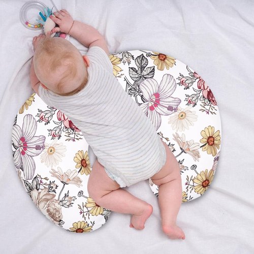 HNHUAMING Floral Nursing Pillow Cover, Breastfeeding Pillow Slipcover for Baby Girls, Soft Snug Fits On Newborn Feeding Pillow Case