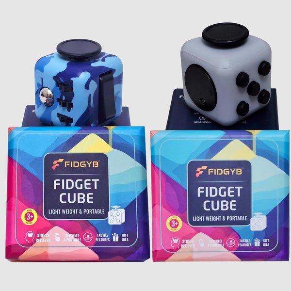 FIDGYB 2PCS Cube Fidget Stress Relief Toy for Adults & Kids, Smooth, Quiet Sensory Toy for Anxiety, Focus & ADHD Idea[Camo+LGB][2PCS]