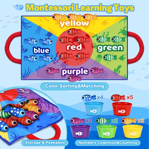 Toddler Toys Montessori Toys for 1 Year Old Boy Girl, Baby First Fishing Game Learning Toys for Toddlers 1-3, Number Counting Color Sorting Stacking Toys, Christmas Birthday Gifts for Age 12-18 Months