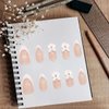 24pcs White French Tip Press on Nails Medium Almond Bow Fake Nails With Design Charm Pearl Glue on Nails Glossy False Nails Reusable Bow Acrylic Nails for Women Girls Nail Decoration Supplies