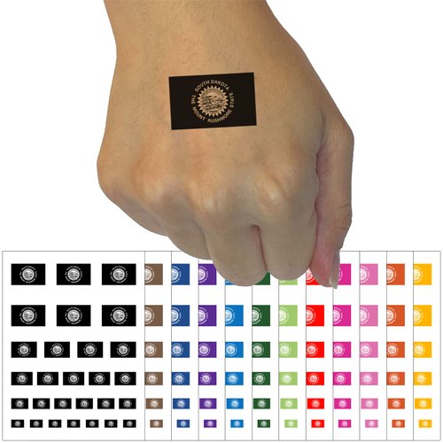 South Dakota State Flag Temporary Tattoo Water Resistant Fake Body Art Set Collection - Brown (One Sheet)