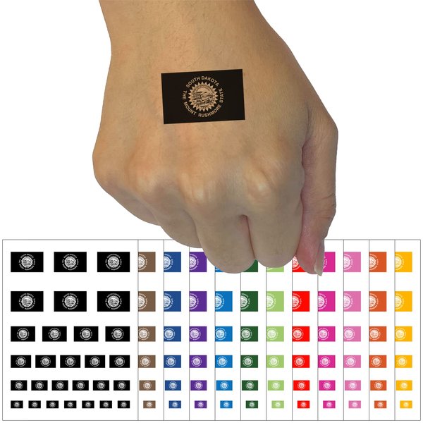South Dakota State Flag Temporary Tattoo Water Resistant Fake Body Art Set Collection - Brown (One Sheet)