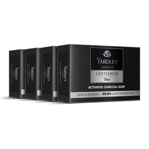 Yardley London Gentleman Classic Activated Charcoal Soap, with 99.9% Germ Protection and Deep Cleansing of Skin - Pack Of 4 (100 g each)