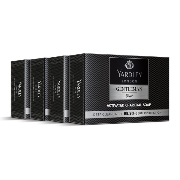 Yardley London Gentleman Classic Activated Charcoal Soap, with 99.9% Germ Protection and Deep Cleansing of Skin - Pack Of 4 (100 g each)
