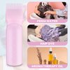 COMNICO Root Comb Applicator Bottle, 6 Ounce Plastic Squeeze Hair Dye Oil Applying Applicator Brush Cap with Graduated Scale, Portable Hair Color Dispenser (Pink)