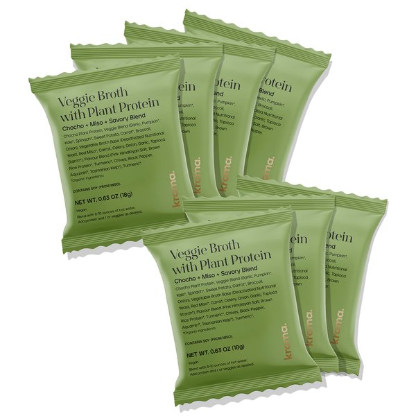 Kroma Vegetable Broth, Gluten Free, Vegan Food, Veggie Powder Mix with Red Miso, Veggies, Herbs, Plant Protein & other Organic Ingredients, Supports Gut Health, Immunity & Energy - 7 Packets