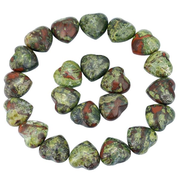 Rockcloud Healing Crystal 0.5 inche Dragon Blood Stone Heart Love Carved Palm Worry Stone Chakra Reiki Balancing(Pack of 10)