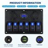Kohree 6 Gang Marine Boat Rocker Switch Panel Waterproof, 12 Volt RV Led Switch Panel for Car Truck Marine Boat, Digital Voltmeter Display QC3.0 Dual USB Charger Port DC 12V Socket 12/24V Blue Lighted