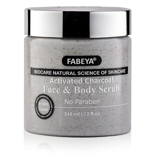 Fabeya activated charcoal face and body scrub, 340 milliliter