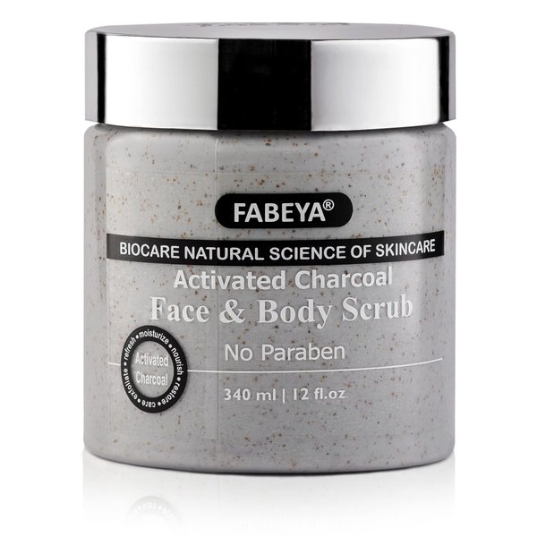 Fabeya activated charcoal face and body scrub, 340 milliliter