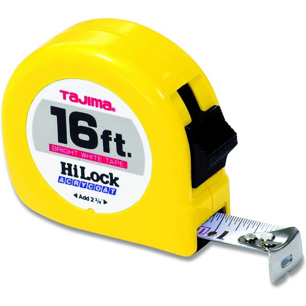 TAJIMA Tape Measure - 16 ft x 1 inch Hi-Lock Measuring Tape with Durable ABS Case & Acrylic Coated Blade - HL-16BW