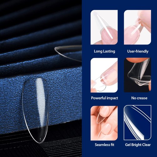 UNA GELLA Almond Fake Nails 500pcs Almond Press on Nails Clear Almond Nails Tips for Full Cover Acrylic Almond Nails False Nails For Nail Extension Nail Art, Home DIY Nail Salon 12 Sizes Gelly Tips