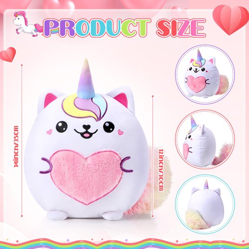 Leyndo 14 Inch Caticorn Plush Throw Pillow Cute Unicorn Cat Stuffed Animals Soft Plush Stuffed Caticorn Pillow for Birthday Party Favor Sofa Bedroom Car Kids Room Decor