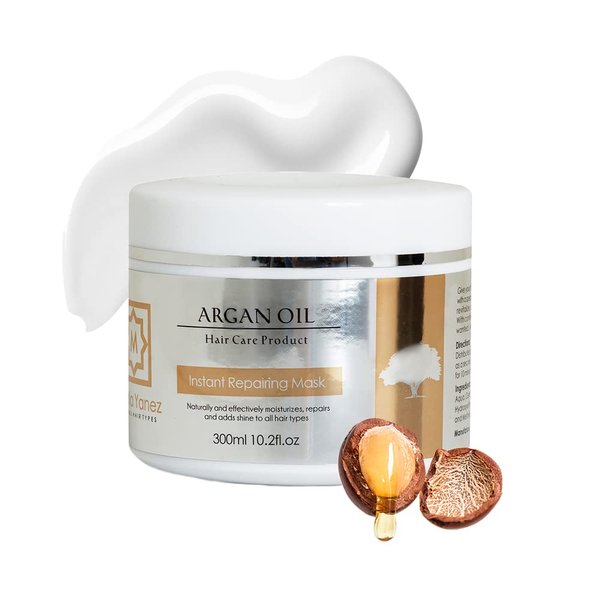 Instant Repairing Argan Oil Mask by Maria Yanez, Hydrating Hair Treatment Therapy, Repair Dry Damaged hair, Ideal for Color Treated & Bleached Hair - 10.2 Oz, Organic