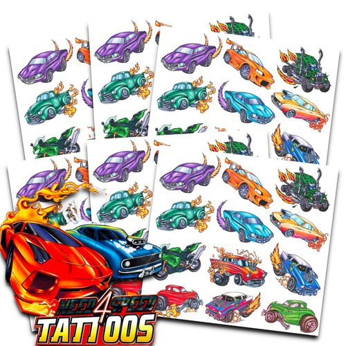 Race Car Tattoos ~ 50 Car Temporary Tattoos Bundle With Racecars, Motorcycles, Trucks, and More