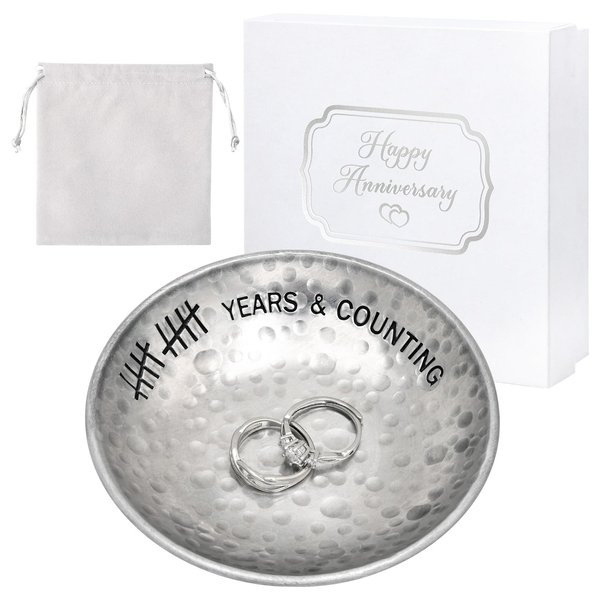 CEELGON 10 Year Wedding Anniversary Tin Gifts 10th Gifts 4" Tin Jewelry Tray Engraved Aluminum Decorative Dish Wedding Gifts for Couple Anniversary Tin Gifts for Him or Her