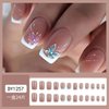 French Tip Press on Nails Medium Coffin Fake Nails Glossy Pink Blue Butterfly Design Acrylic Nails Glossy Glue on Nails Full Cover Stick on Nails Square Shaped False Nails for Women Girls Nail 24 Pcs