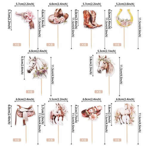 Rsstarxi 40 Pack Horse Cupcake Toppers, Horse Birthday Party Decorations for Boys, Cowboy Cupcake Picks for Horse Birthday Baby Shower Party Cake Decorations