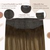 Fshine Hair Extensions Balayage Warm Brown to Honey Blonde 12 Inch 70g Human Hair Extensions Wire Invisible Hairpiece Natural Wire Extensions Secret Fish Line