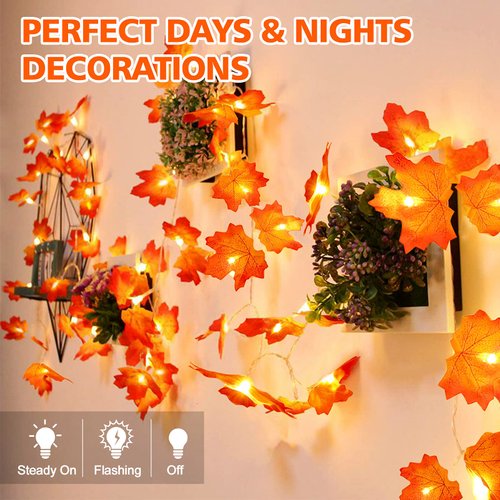 OCATO 4PCS Fall Decor Thanksgiving Decorations for Home Table, Fall Leaves Garland Lights 40FT 80LED Halloween Decorations Indoor Outdoor Fall Home Room Decor Autumn Harvest Party Wedding Decorations