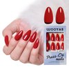 Wooyas Press on Nails Almond,Classic Red Medium Glossy Handmade Gel False Nails,Reusable Salon Perfect Fake Nail Kit in 12 Sizes - 24 Pcs Soft Gel Glue On Nails Kit for Women Gift