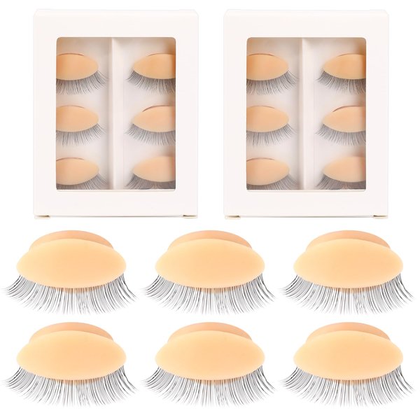 6 Pairs Practice Eyelids with Eyelashes Replacement Eyelids for Mannequin Head Silicone Eyelids for Eyelashes Extension Realistic Eyelids for Eyelash Training Makeup