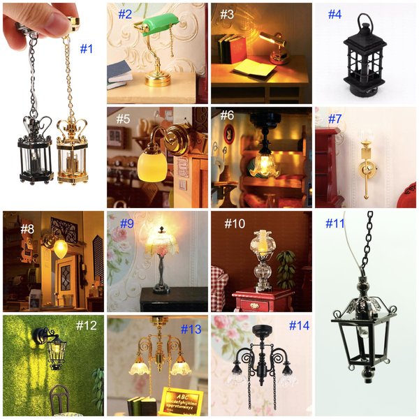 1:12 Scale Dollhouse Miniature Golden Retro Grand Chandelier LED Light Ceiling Light